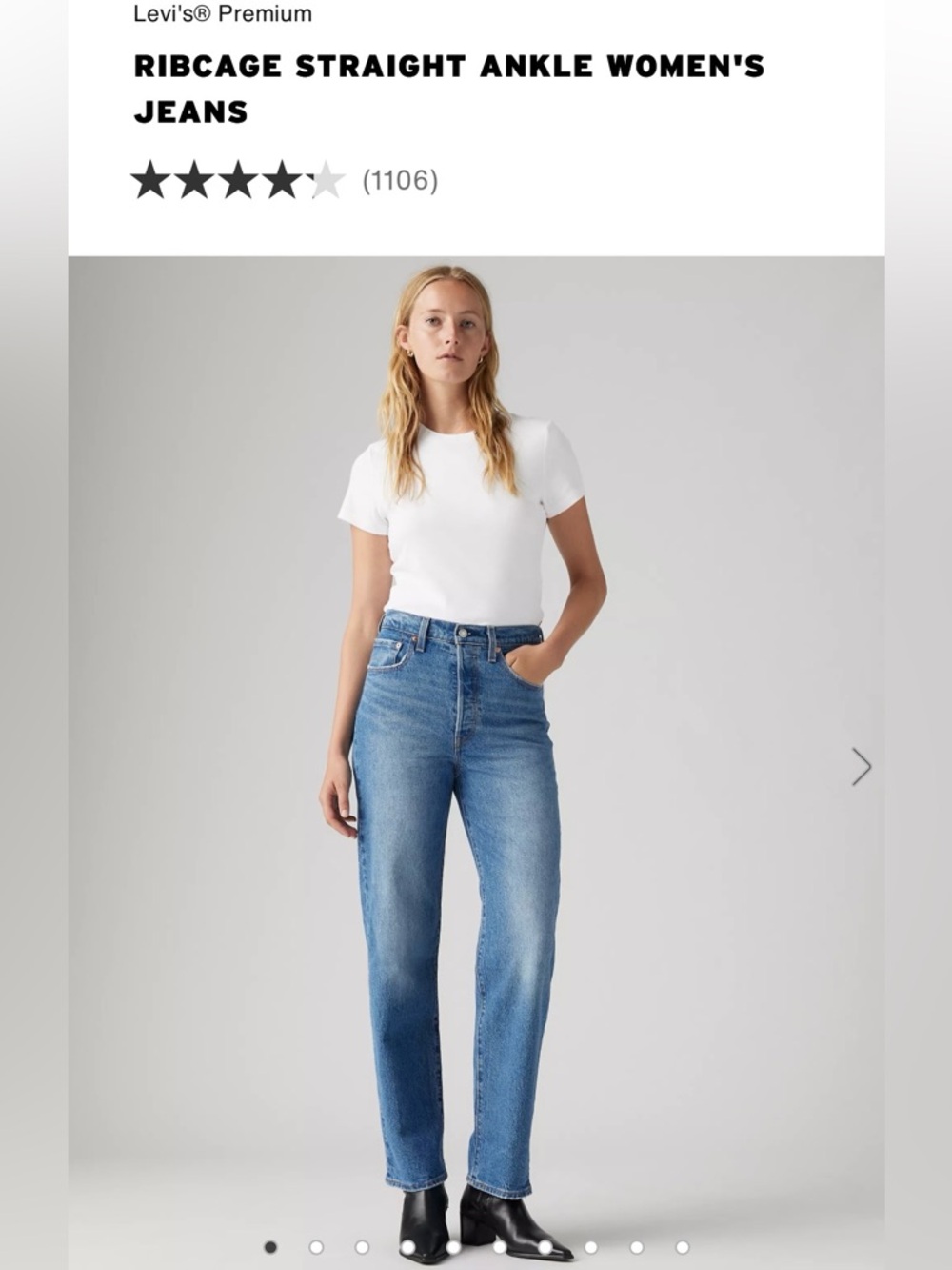 Levi’s Ribcage High-Rise Straight Ankle Jeans in Medium Blue